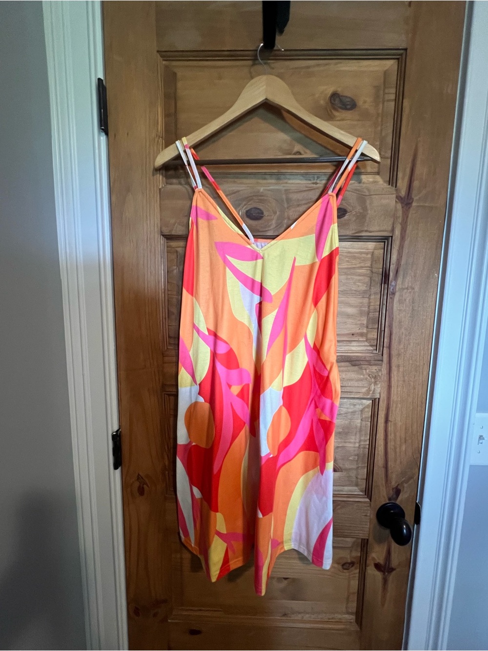 Vibrant Abstract Print Slip Dress in Orange, Pink & Yellow